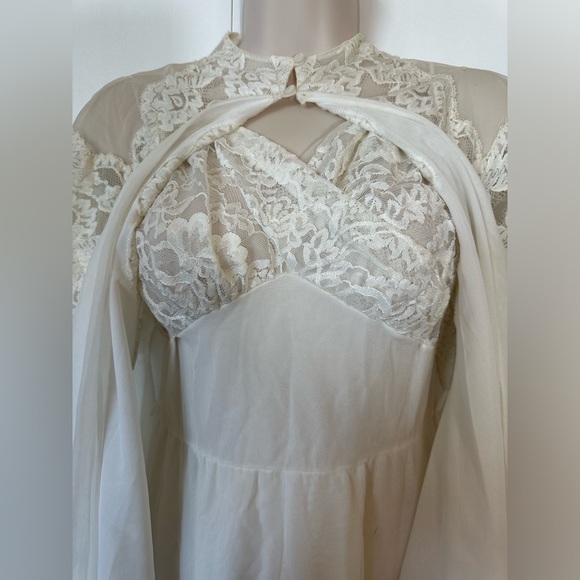 Antique Eyeful By Flaums Bridal Peignoir Sheer Chiffon Overlay English Lace Sz S - Picture 2 of 16